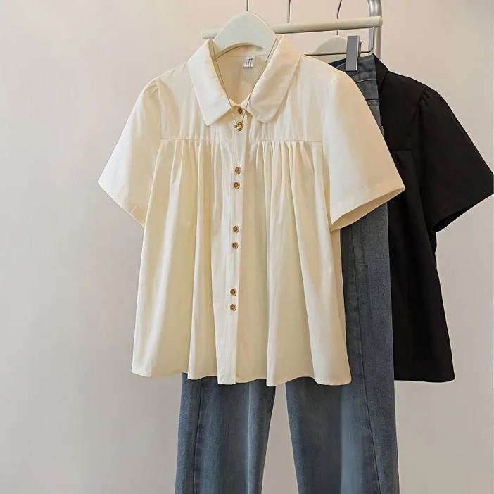 E156 셔링 크롭 반팔 블라우스