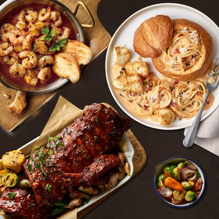 애슐리 홈파티 세트 베스트구성 (2~3인) (바베큐 폭립+투움바빠네파스타+원팩감바스) 크리스마스 연말 기념일 가정의달 어버이날 어린이날