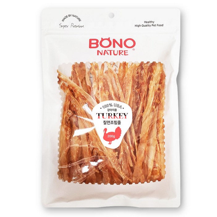 보노네이처 국내산 칠면조힘줄 오래먹는 대용량 수제간식 터키츄, 롱스틱, 200g, 2개