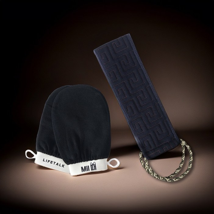 라이프톡 때를 밀땐 밀때 때장갑 때타올, 1세트, 3매입, 블랙