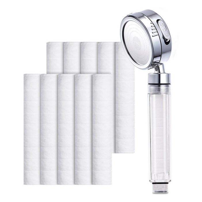 하비비 필터샤워기 3단 조절 절수 수압상승 샤워기 헤드  리필 10개 세트, 실버, 1세트