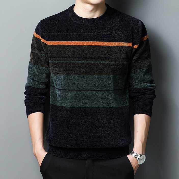 POMTOR 겨울 남성 캐주얼 루즈핏 라운드넥 니트 이너 기모 도톰 셔츠