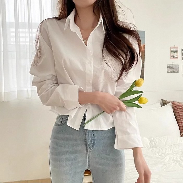쪼예 데일리 베이직 언발 세미크롭 긴팔 셔츠 쪼예 데일리 베이직 언발 세미크롭 긴팔 셔츠