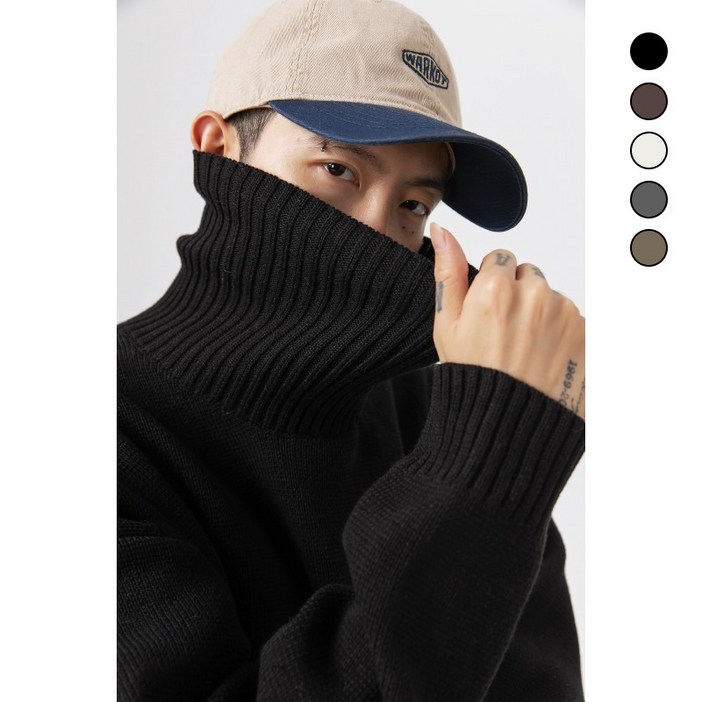심플 베이직 편한 하이 넥 루즈 캐주얼 핏 니트 스웨터 가디건