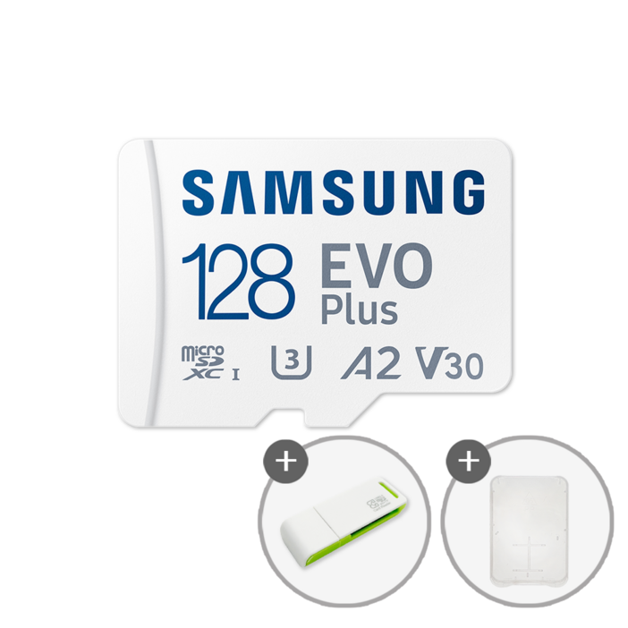 삼성전자 공식인증 정품 마이크로SD카드 EVO PLUS MBMC128SAKR  SD카드 케이스 및 이엘 연두 카드 리더기 USB2.0 2in1
