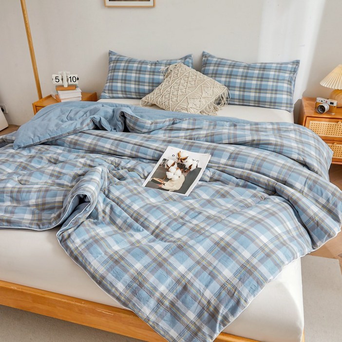 SAGONG 심플 체크 부드러운 사계절 슬림 이불 차렵이불