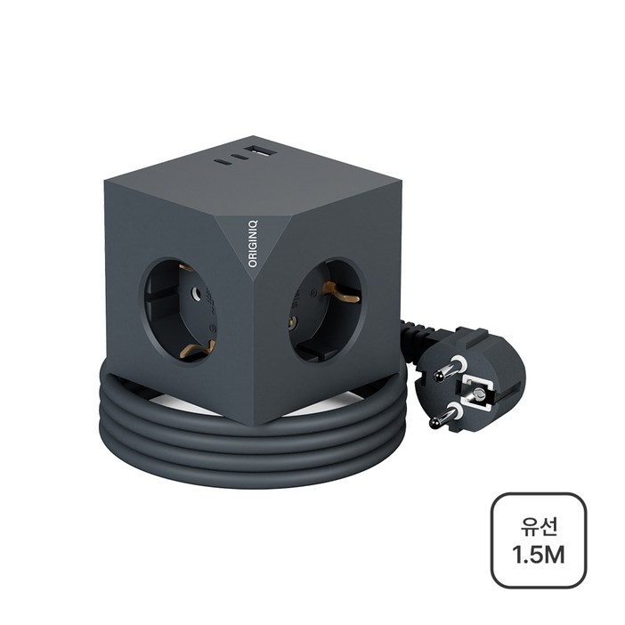오리지니크 고속충전 고용량 디자인 멀티어댑터 USB 유선 멀티탭 1.5m, 다크그레이, 1개, 1.5m