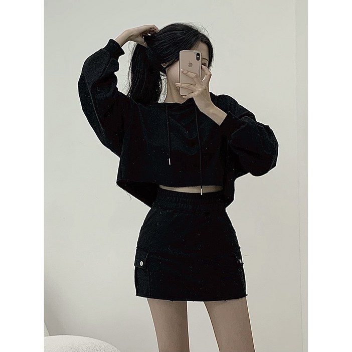 투디 여리핏 후드 크롭 맨투맨 트레이닝세트 스커트세트 치마바지 데일리 홈웨어 국내제작, 3컬러