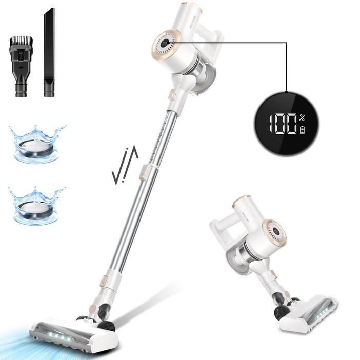 PrettyCare 25KPa의 강력한 흡입력을 가진 스틱형 진공청소기 애완동물 털을 위한 경량 무선