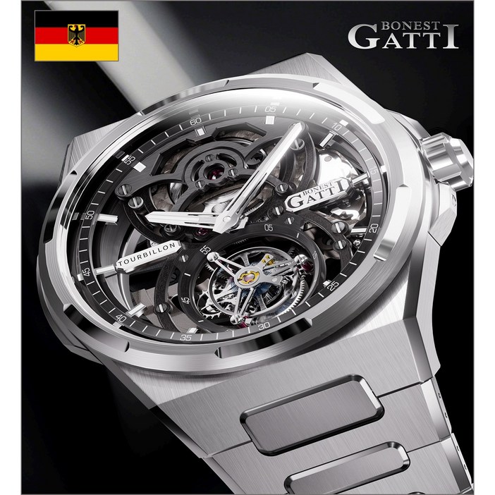 CLOEVER 독일 브렌드 BONEST GATTI BG7004 투르비용 스켈레톤 오토메틱 남자시계 316L 메탈밴드 프리미엄 하이엔드 워치 남성 선물용 예물용 고급시계정품 A