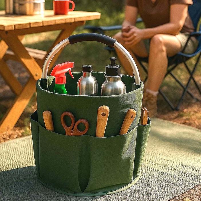 마켓제이영 접이식 휴대용 캠핑바구니, 1개, 1단, 그린