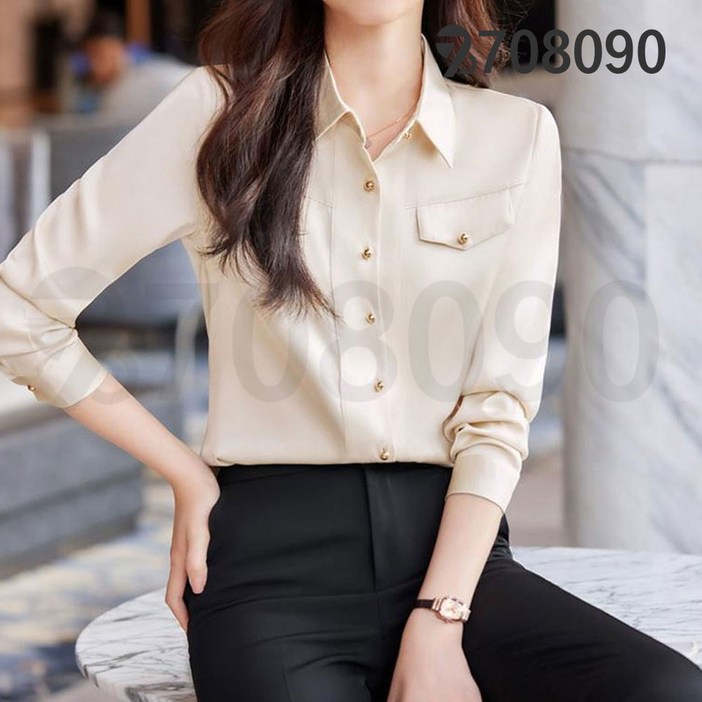 708090 여성 린넨셔츠 기품있는 긴팔 블라우스 면접복장 정장 세트