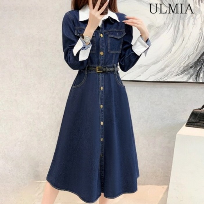 율미아스탭 배색카라데님원피스SI3S1OP3221