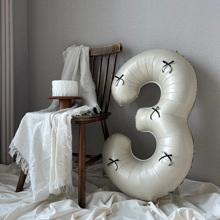 숫자풍선 생일풍선 대형 리본 생일파티용품 이벤트, 베이지블랙리본
