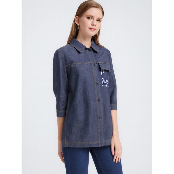 정품발송 크로커다일레이디 블루 나염 프린팅 포켓 셔츠 자켓 CLCMJK109 324420