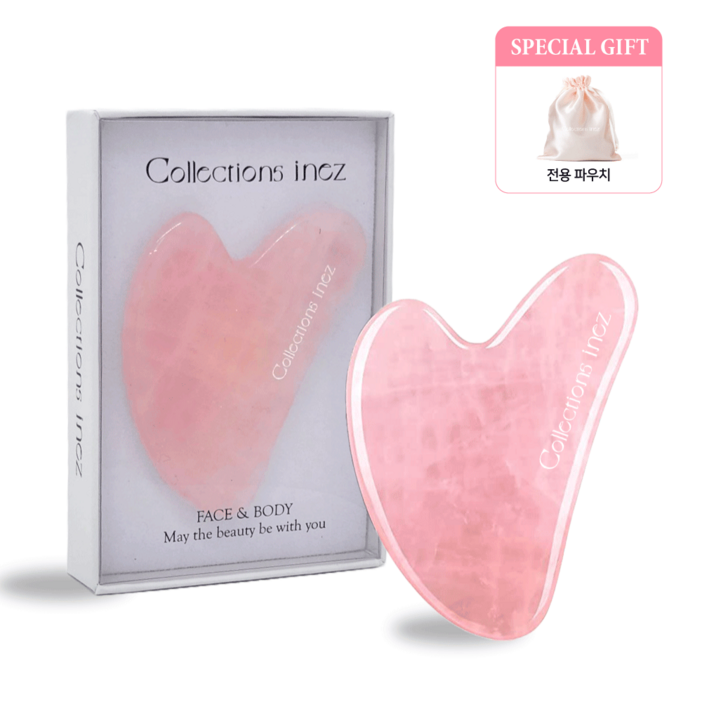 이네즈 로즈쿼츠 괄사 하트 얼굴 승모근 두피 림프 마사지 파우치,알콜솜 증정, 2개, 단일색상
