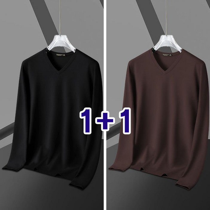 11 남자 브이넥 긴팔 티셔츠 봄가을 캐주얼 솔리드 이너 긴팔티 상의 루즈핏 슬림핏 무지티 WMY