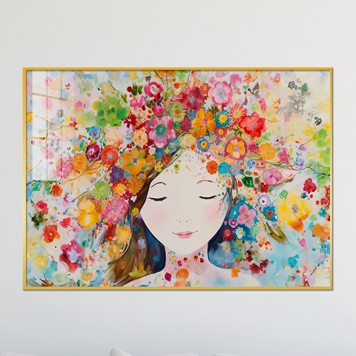 아트블루 꽃의 여인 인물 추상화 북유럽 감성 그림 인테리어 액자, 14꽃머리 여인 B알록달록