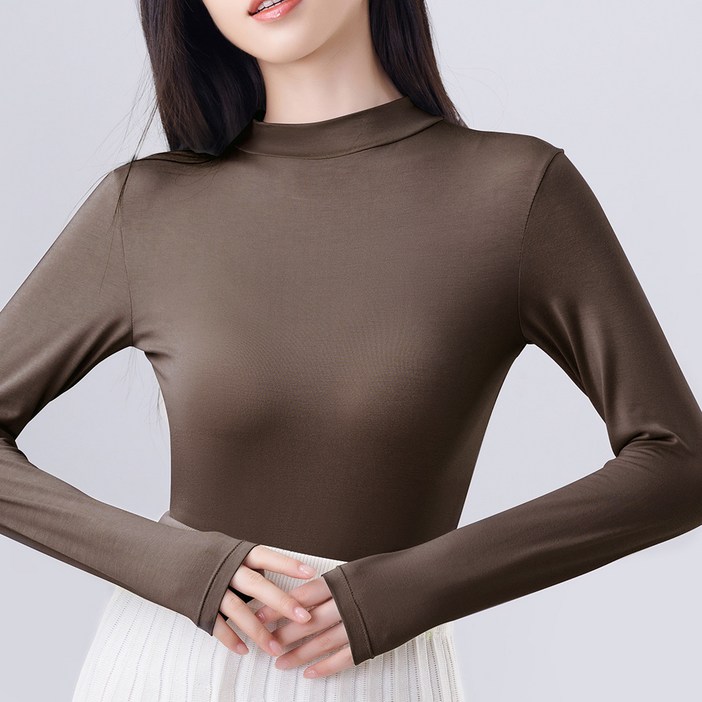 미미캐츠 빅사이즈 가능 경량 레이온 스판 반폴라넥 여성 내의 상의 이너티 R9961