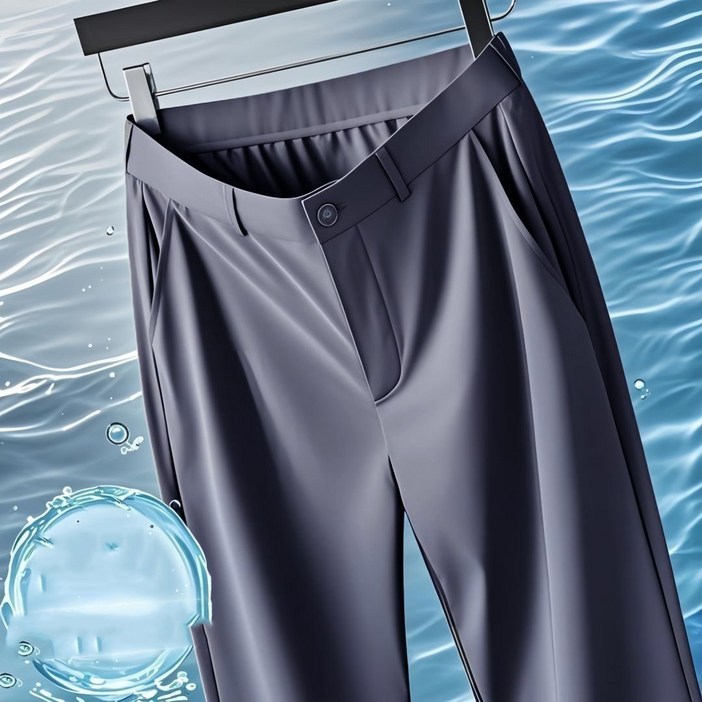 중년 남성 정장 바지 봄 여름 루즈핏 얇은 긴바지 하이웨이스트 아빠 바지 캐주얼 아이스 스판 일자 정장 팬츠 CY