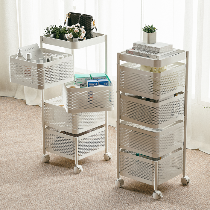 라즈웰 이동식 트롤리 수납함 회전 철제 수납장