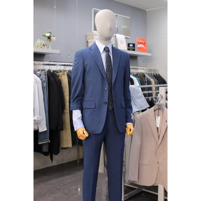 BON 정장 BN3SE210T310NL 라이트 네이비 솔리드 조직 스판 캐주얼 셋업 슈트