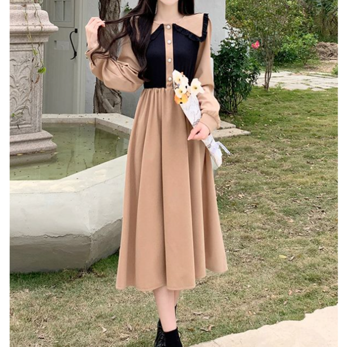 LEXIN 봄가을 신상 여성 긴팔 원피스 롱 원피스