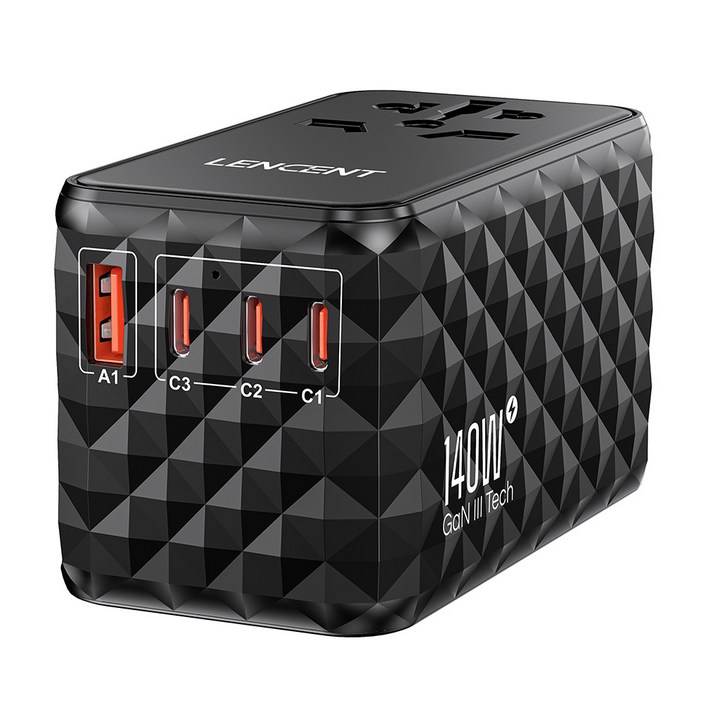LENCENT 140W 초고속 전세계 여행용 해외 멀티 플러그 어댑터 PA055B, 1개