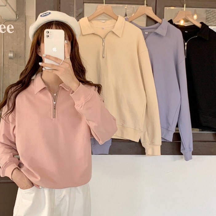 Bahn,4컬러 보아미 반집업 카라 맨투맨