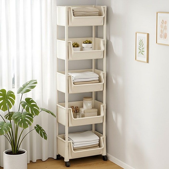 이동식 U자형 선반 다용도 정리함 트레일러, 화이트그레이, 3단