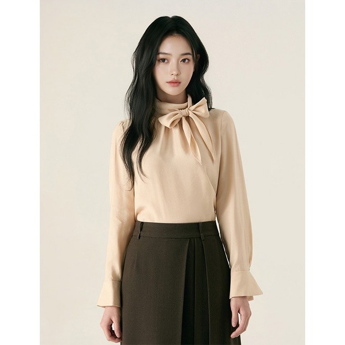 로엠 여성용 하이넥 타이 블라우스
