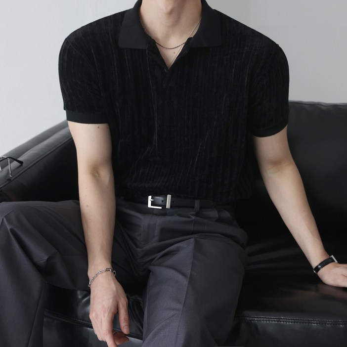 베이직바이블 벨로아 머슬핏 카라 반팔티2color