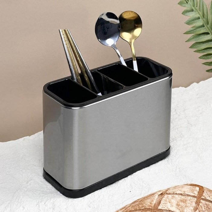 코지스 4구 물빠짐 수저통 스텐 수저통, 1개, 실버