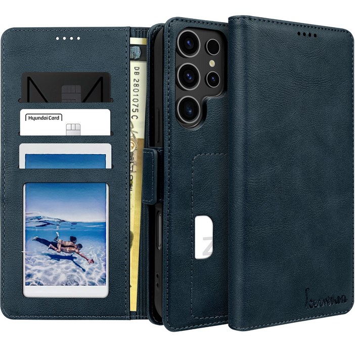 커위안 명품 수제 갤럭시 S23 ultra 가죽 카드 지갑형 다이어리 폰 케이스SMS918B