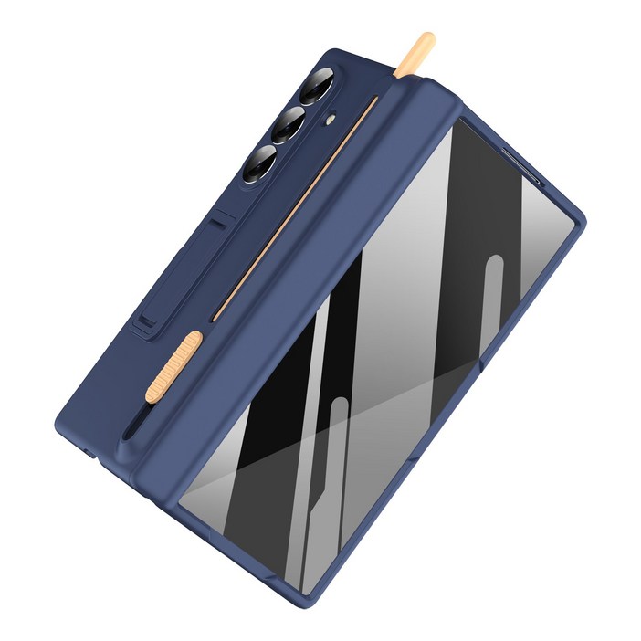 갤럭시 Z 폴드3/4/5/6/7 슬림 with 터치펜+힌지보호+액정보호 풀커버 휴대폰 케이스 대비되는 색상의 스타일러스가 있는 숨겨진 펜 슬롯 디자인