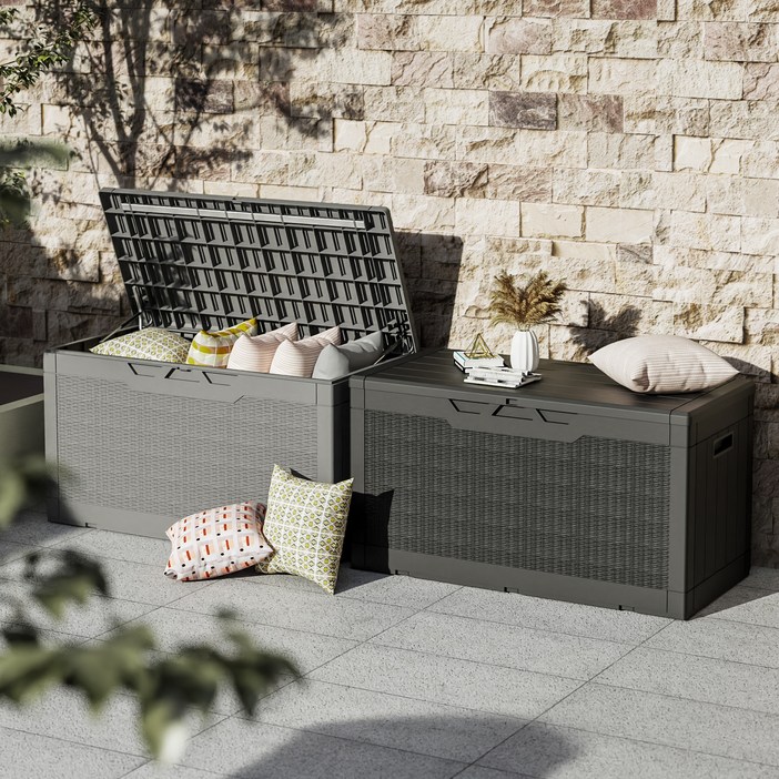 Homall 데크박스 실내 야외 캄핑 다용도 플라스틱 보관함 400L, 1개, 그레이