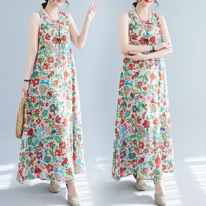 중년 원피스 꽃무늬 50대 60대 엄마옷 민소매 나시