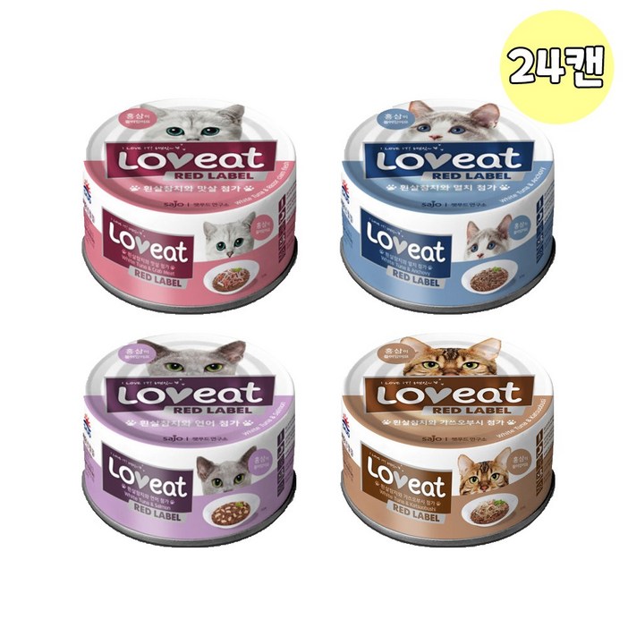 사조 러브잇 레드라벨 대용량 고양이캔 160g X 24개 4종 혼합 콤보 고양이간식, 24개