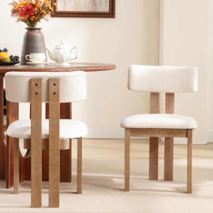 Dayalane 식탁의자 천연 린넨 소재 포근한 시트 인테리어 카페 다이닝 식탁의자, 2개, 베이지