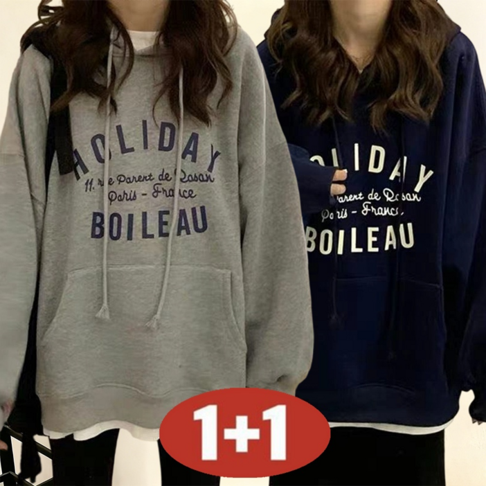 오스틱니 빅사이즈 1+1 루즈핏 프린트 여성 후드티 레터링 심플 포켓 bf 무지 간절기 캐릭터 이너 오버핏 코디 풀오버 캐주얼 패션 데일리 홀리데이 겨울 보온 기모 상의 맨투맨2P