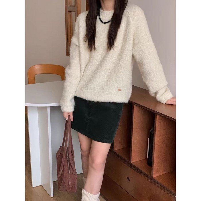 두코니트라운드, 부클, 겨울, 루즈핏 니트 두코니트라운드, 부클, 겨울, 루즈핏 니트