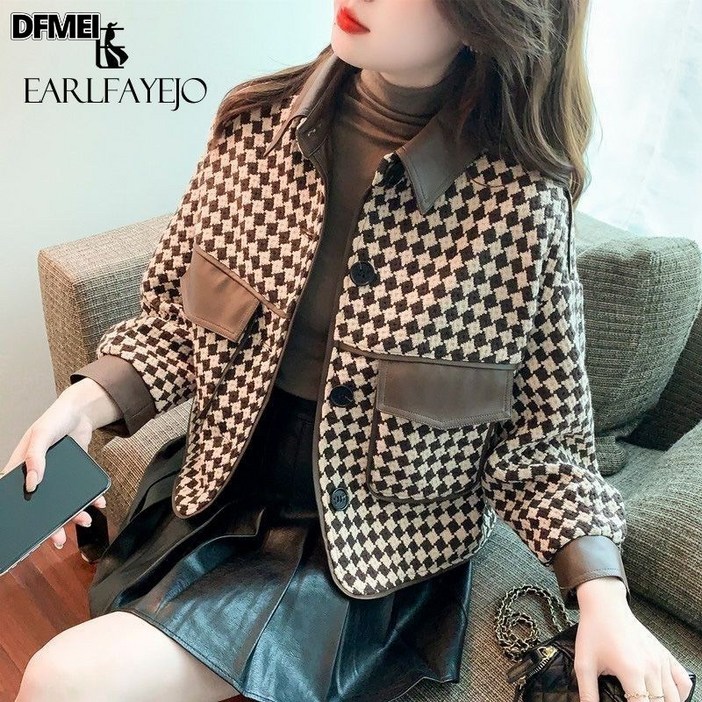 DFMEI 코트 여 숏 가을 겨울 루즈핏 패치워크 재킷