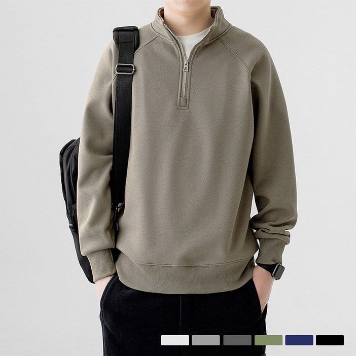 디커스텀 남녀공용 루즈핏 코튼 반집업 맨투맨 반목 폴라 빅사이즈 M~5XL