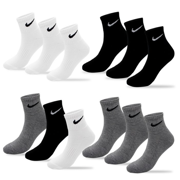 나이키 에브리데이 트레이닝 앵클삭스 남성 여성 양말 3켤래 (화이트, 블랙, 실버, 멀티)