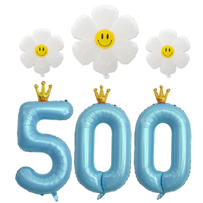 [해피쏘굿] 40인치 왕관 숫자 (100~900) +데이지 풍선세트, 1세트, 블루