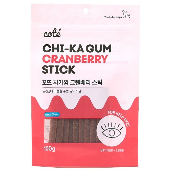 꼬뜨 치석 제거 치카껌, 크랜베리, 100g, 5개