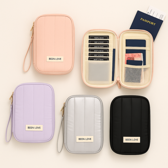 아즈몰 여행용 여권 파우치 여권 지갑 카드 현금 수납 RFID 차단