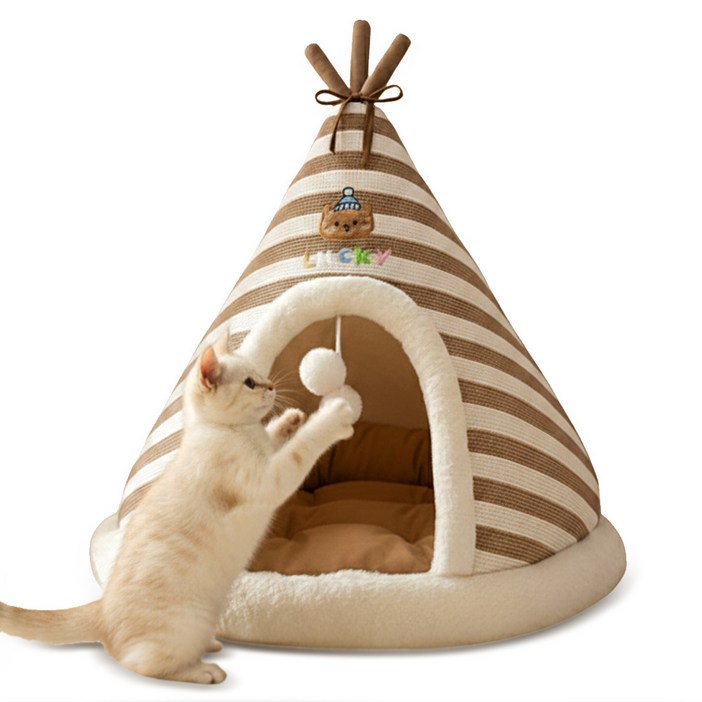 르보네르 보온 텐트 고양이 겨울집 숨숨집 강아지집, 1개, 브라운