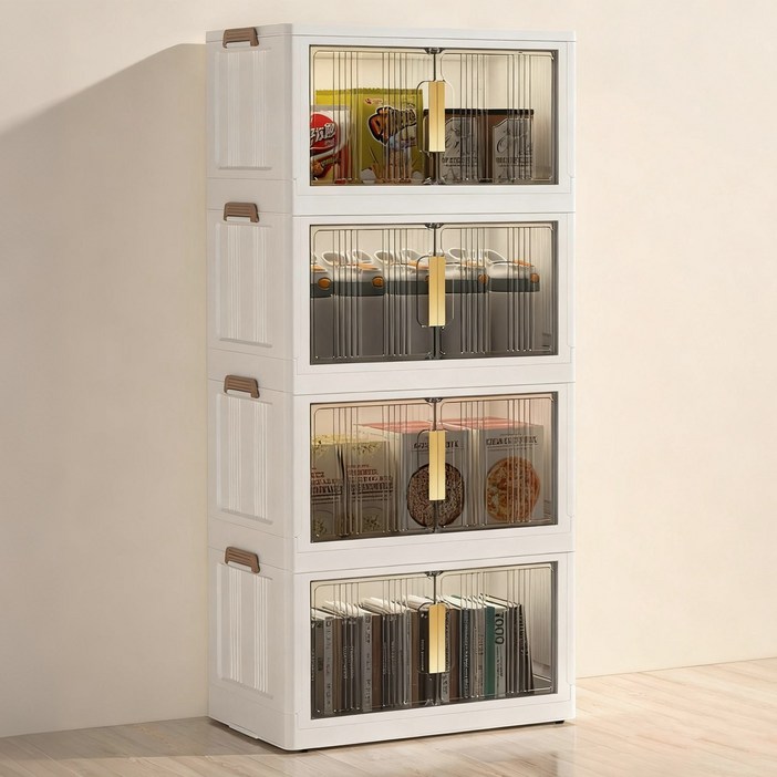 이동식 접이식 다용도 양문 수납장 대용량 정리함 거실 부엌 침실 리빙박스 폴딩박스, 4개, 브라운