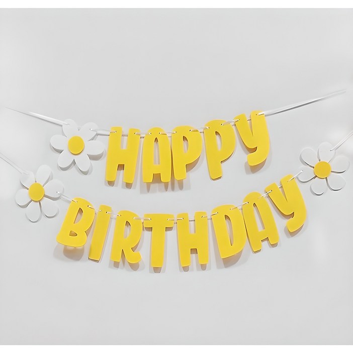 올리브파티 데이지 생일파티 펠트 가랜드 세트 꽃 3p 해피버스데이 문구 레터링 끈